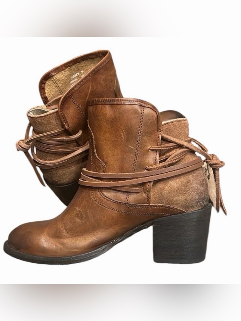 FREEBIRD Casey Cognac Brown Leather Wrap-Ankle Western Cowboy Boots Size 7 NWT